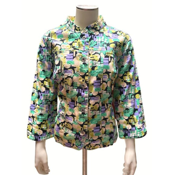 Christopher & Banks Abstract Stretch Button Up Jacket Size L - Picture 1 of 10